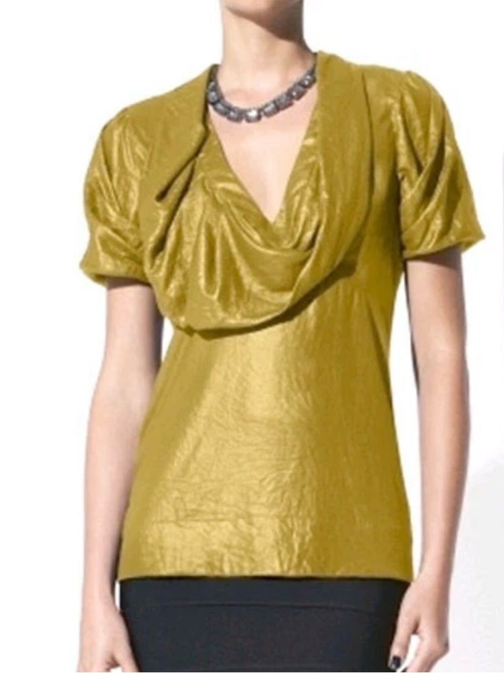 BCBGMaxAzria Ochre Draped V-Neck Short Sleeve Top